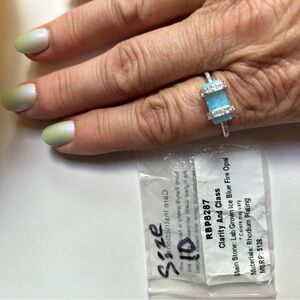 Silver Opal Ring with Blue and White Accents